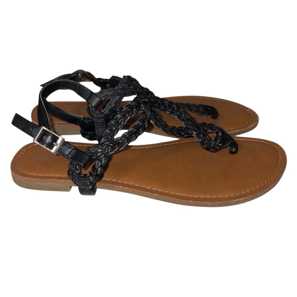 Merona Black Braided Sandals with Tan Sole Size 7.5